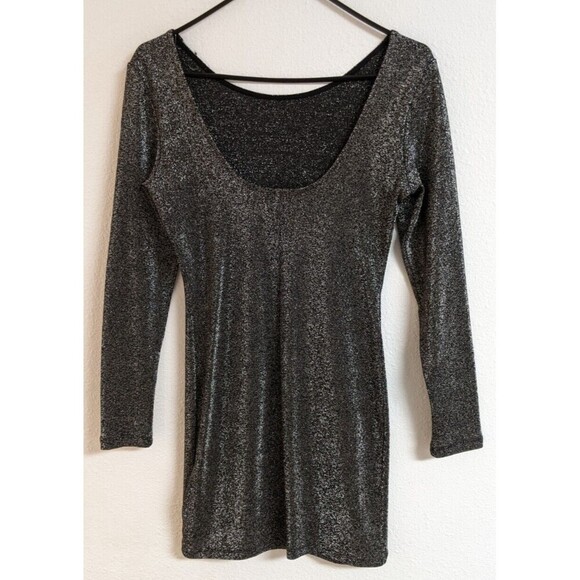 Women's DIVIDED H & M Black/Silver Metallic Scoop Back Holiday/Party Dress 8 - Picture 4 of 8